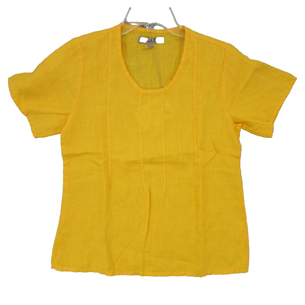 FLAX Designs Linen Size XS Yellow Pullover Scoop Neck Tee Time Short Sleeve New